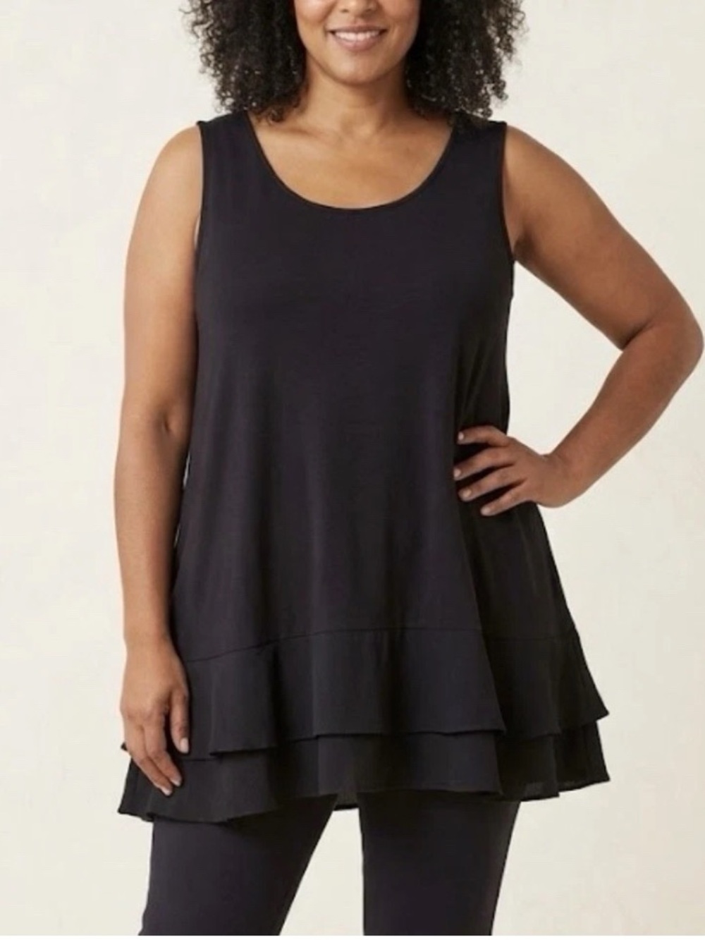LOGO Layers by Lori Goldstein Petite Knit Tiered Hem Tank Black 3XP  -A704048